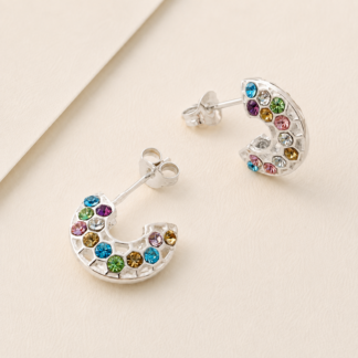 Silver Rainbow Moon Earrings.