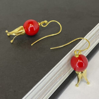 AGAVANZA earrings gold plated with red Jade Mashan