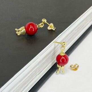 AGAVANZA earrings gold plated with red Jade Mashan