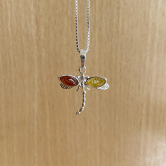 Dragonfly pendant with amber.