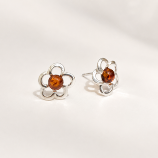 Flower Earring with Amber.