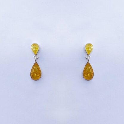 Sterling Silver Drop Earrings with 2 Ambers. - Image 2