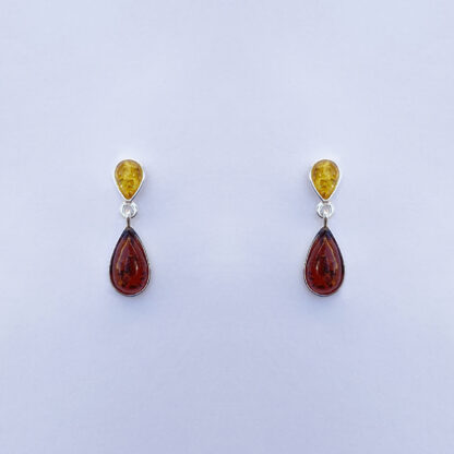 Sterling Silver Drop Earrings with 2 Ambers.
