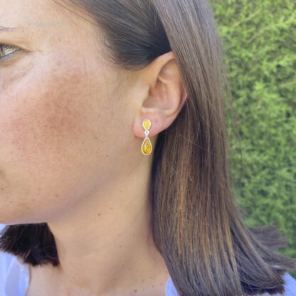 Sterling Silver Drop Earrings with 2 Ambers. - Image 3