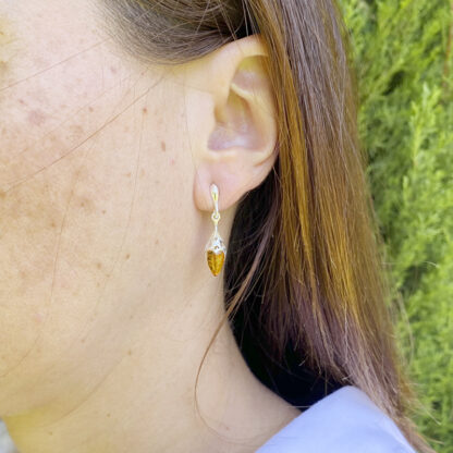 Long Sterling Silver Earrings with Amber. - Image 2