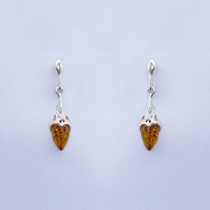 Long Sterling Silver Earrings with Amber.