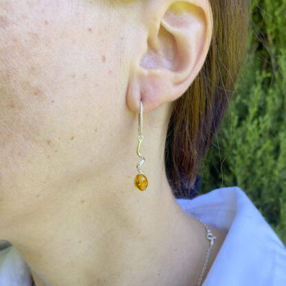Sterling Silver Spiral Earrings with Amber. - Image 2