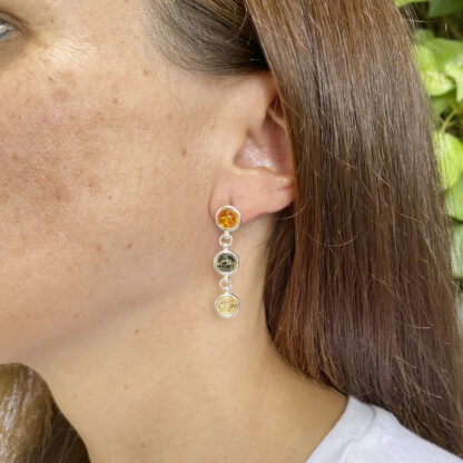Long Earring with Three Ambers.