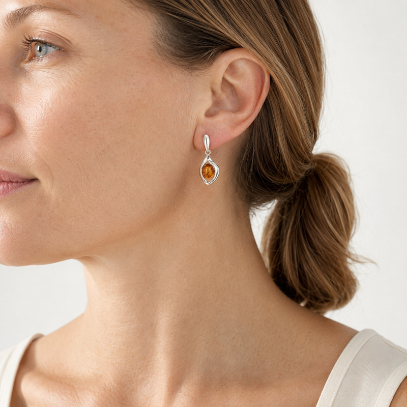Long Earring with Amber.