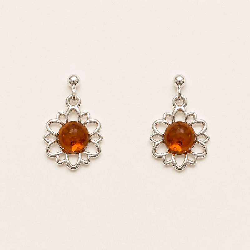 Flower Earring with Amber.