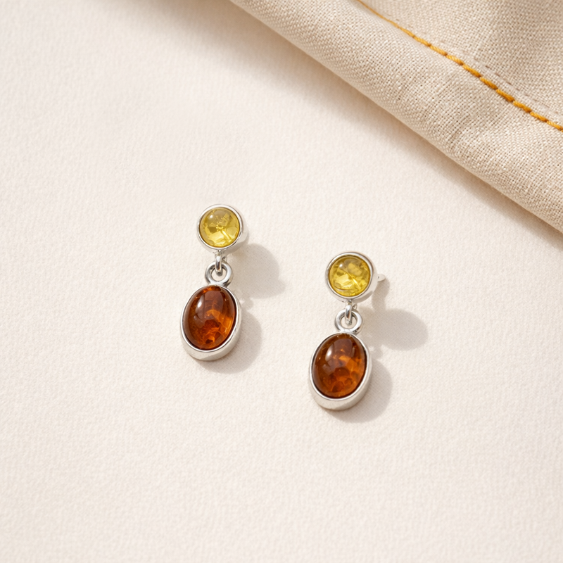 Earring with Two Ambers.