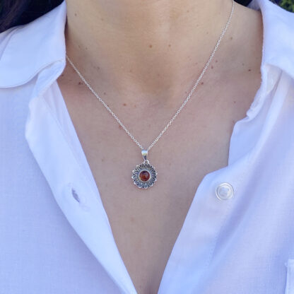 Flower Pendant with Amber.