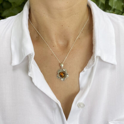 Flower Pendant with Amber