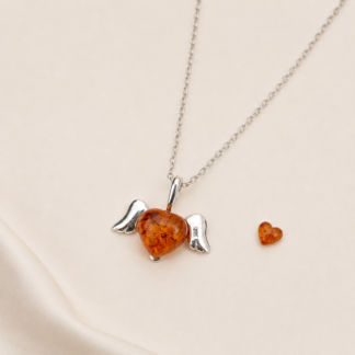 Amber Heart Pendant with Wings.