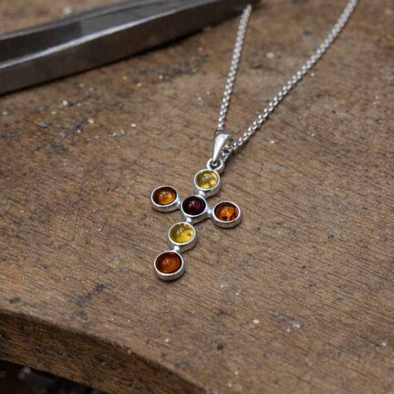 Sterling Silver Cross with Amber.