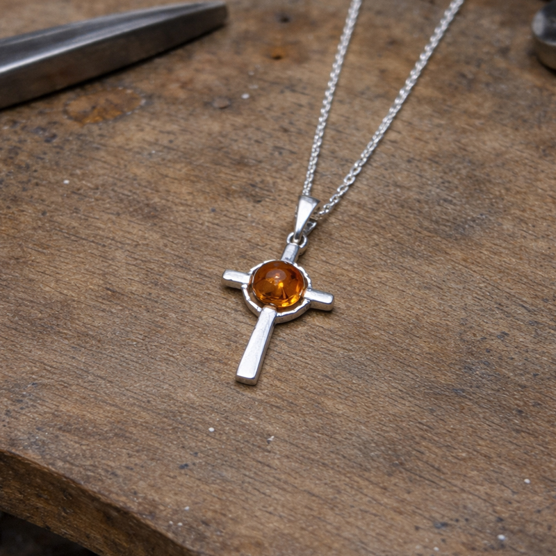 Sterling Silver Cross with Amber.