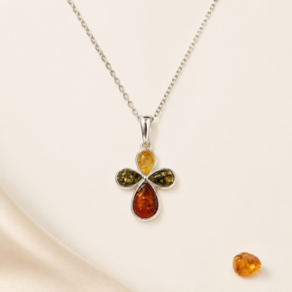 Cross Pendant with 4 Amber Stones.